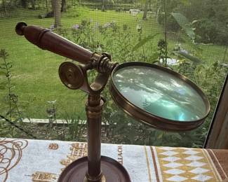 Vintage Brass and Wood Desk Magnifying Glass with Kelvin & Hughes London Markings