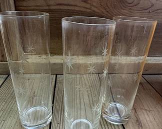Vintage Starburst Etched Highball Glasses - Set of 3