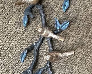Vintage Cast Metal Birds on Branch Wall Decor