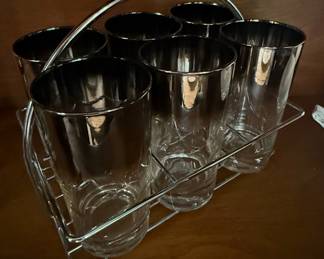 Dorothy Thorpe Silver Fade Highball Glasses Set with Chrome Caddy