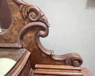 Antique Carved Mahogany Dressing Table with Mirror