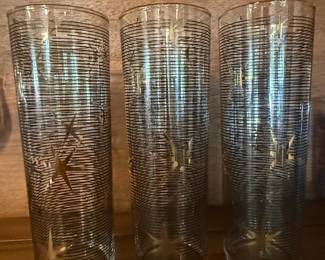 Mid-Century Modern Barware Collection with Starburst and Geometric Patterns