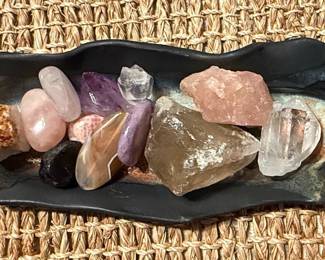 Collection of Assorted Semi-Precious Mineral Specimens in Ceramic Tray