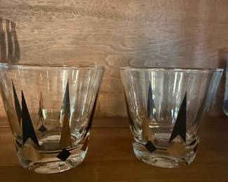 Mid-Century Modern Barware Collection with Starburst and Geometric Patterns