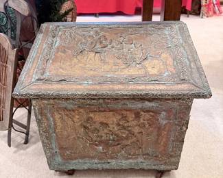 antique copper fireside wood holder