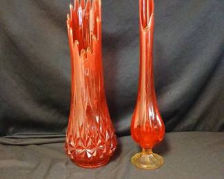 2 Vintage MCM Amberina Swung Glass Art Vases
