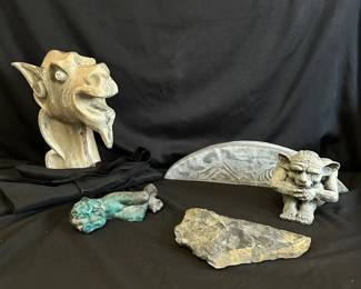Decorative Stone Lot Gargoyles, Dragon Head More