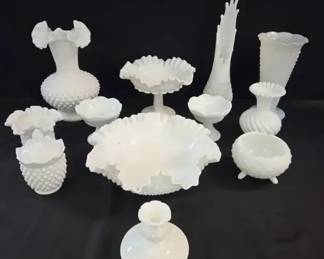 Some Fenton White Hobnail Milk Glass Swung Vase