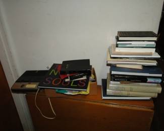 Drop leaf table and books