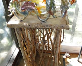 Bamboo Table, Hollywood Regency Fish Display