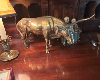 Vintage large heavy brass Longhorn - Hook 'Em