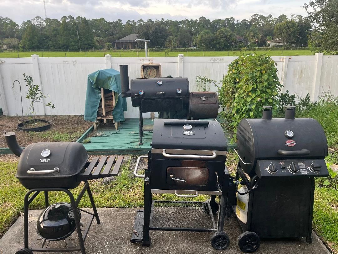 2 smokers, 2 regular grills and one portable