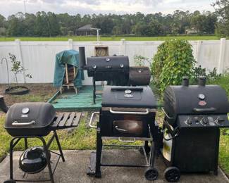 2 smokers, 2 regular grills and one portable