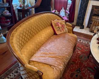 6 piece Walnut Victorian Parlor suit with gold gold upholstery 