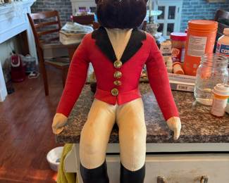 English inspired stuffed bear with riding boots and red coat 