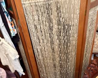 Three sections standing dressing screen with lace inserts 