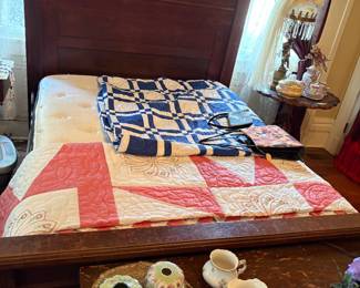 Handmade quilts laying on a half tester Valnut Victorian bed in excellent condition see more upcoming photos in next upload 