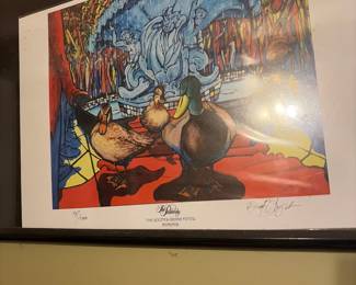 Signed print of the famous Peabody ducks from Memphis , TN signed and numbered 
