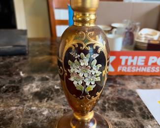 Hand painted Victorian style candle holder with awesome hand painted flowers 