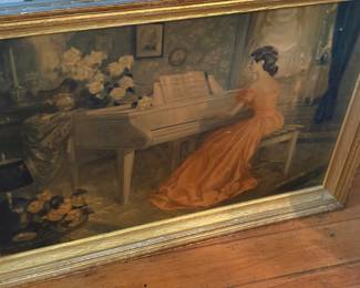 Victorian print of Victorian ladies in the parlor 