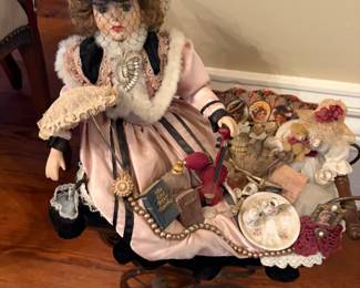 Beautiful Victorian fully dressed doll with Umbrella and other Miscellaneous Victorian items each priced separately 