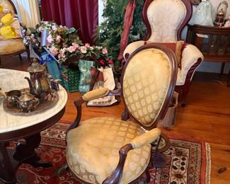 6 pc Walnut Victorian Parlor suite with good gold upholstery 
