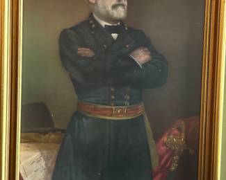 Old antique print of Robert E. Lee standing in uniform 