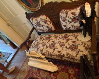 Walnut Victorious two seater settee with original floral upholstery 
