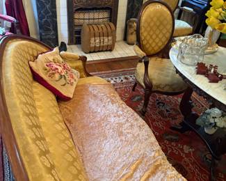 6 piece Walnut Victorian parlor suit with good gold upholstery 