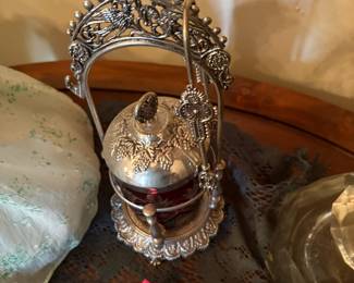 Excellent Victorian pickle caster with lid and original tongs