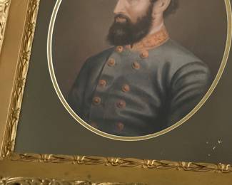 Victorian print of a civil war general in uniform matted in gold gilt frame