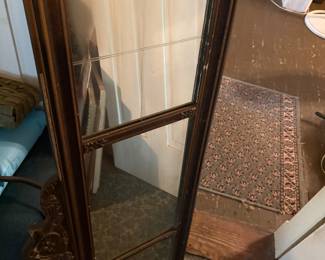 Victorian 3 section mirror with carved crown 