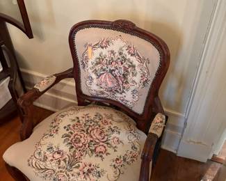 Match pair of walnut Victorian side chairs with good needlepoint upholstery 
