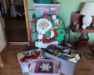 Lot #44 Christmas Decor Lot LED Lights Santa Cutout Lighted Snowflake Bells Ribbon