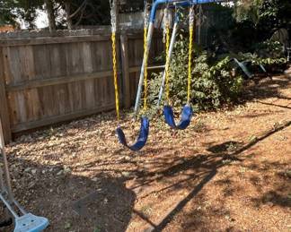 Lot #19 Metal A-Frame Swing Set Yellow Slide Two Blue Rubber Seats Outdoor Playset