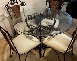 EARLY SALE. HEAVYDUTY GLASS TOP BREAKFAST TABLE AND CHAIRS. $295