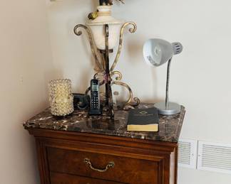 Pair of Wooden Marble Top Nightstands