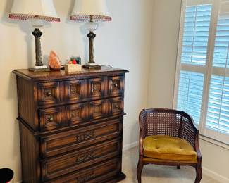 Midcentury Chair, Chest of Drawers & Lamps