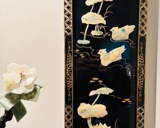Pair of Black Lacquered Asian Panels