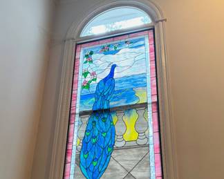 Pair of Stained Glass Peacock Windows