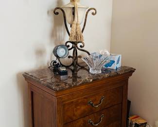 Pair of Wooden Marble Top Nightstands