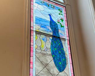 Pair of Stained Glass Peacock Windows