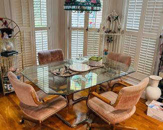 Glass & Brass Table w/ Four Chairs