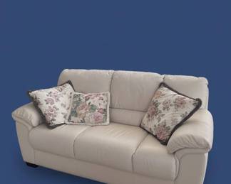 Contemporary Cream Leather Sofa second image