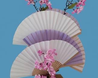 Decorative Folding Fan Arrangement with Artificial Cherry Blossoms second image