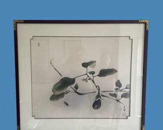 Chinese Ink and Color Painting of Eggplant and Cricket second image