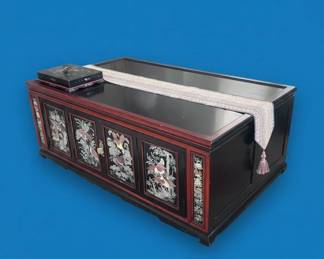 Vintage Chinese MotherofPearl Inlaid Black Lacquer Coffee Table second image