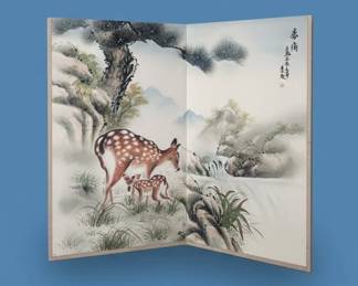 Japanese Byobu Folding Screen with Deer and Pine by Ohara Koson second image