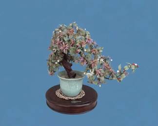 Vintage Jade and Glass Bonsai Tree with Celadon Pot on Golf Club Plant Stand second image