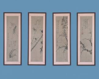 Set of Four Chinese Four Gentlemen Ink Paintings second image